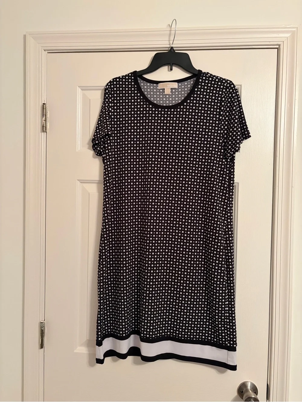 Michael Kors Black and White Dot-Print Short Sleeve Dress
